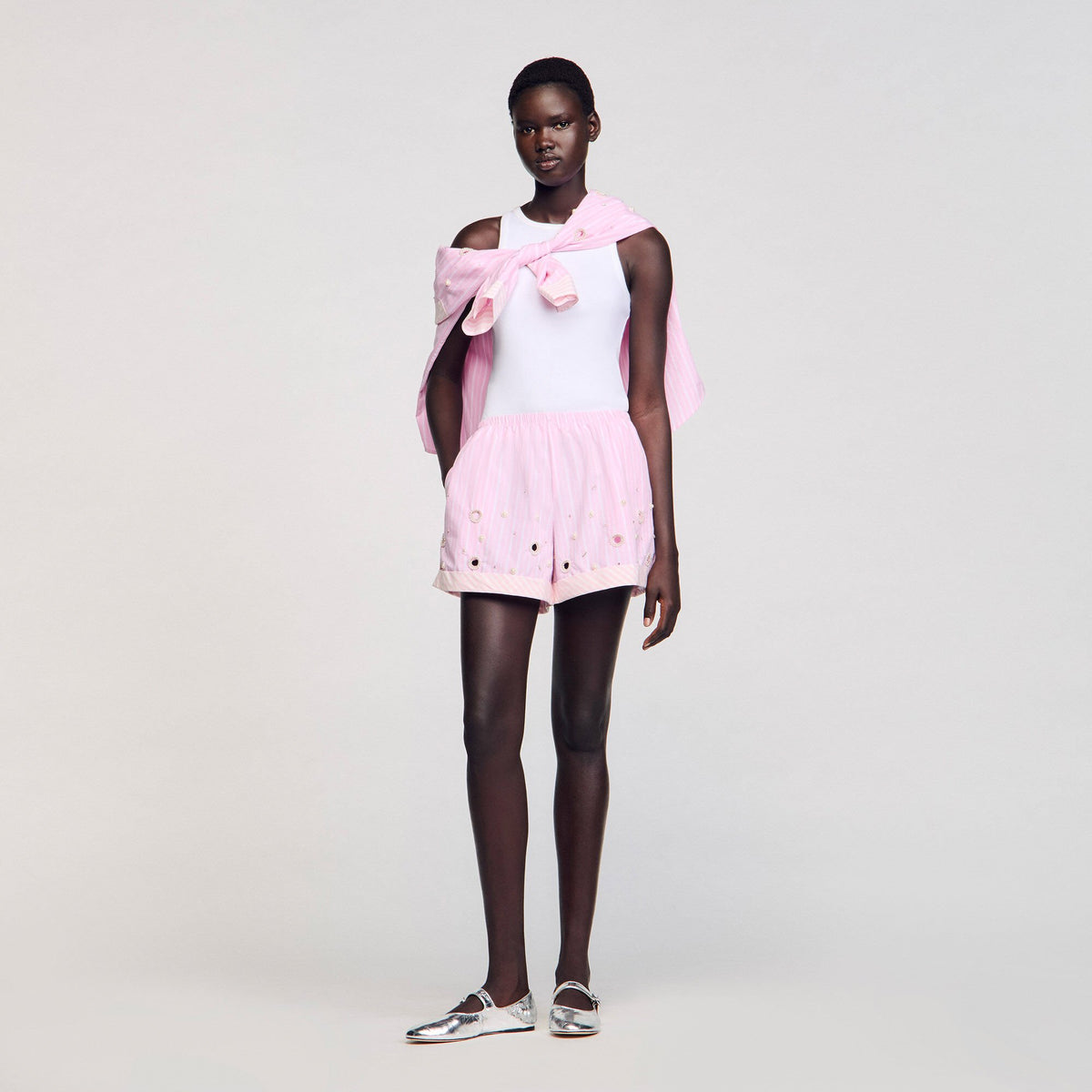 Rhinestone striped shorts | Sandro