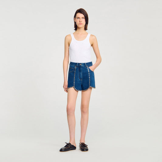 Rhinestone denim shorts | Sandro