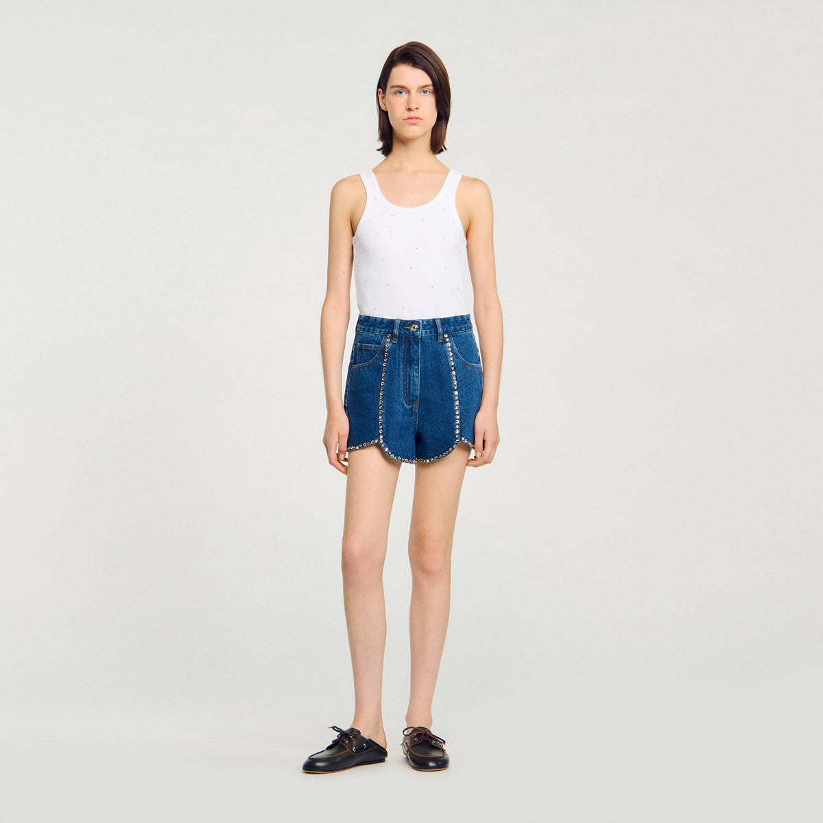 Rhinestone denim shorts | Sandro
