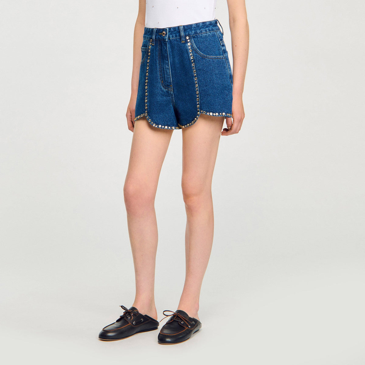 Rhinestone denim shorts | Sandro