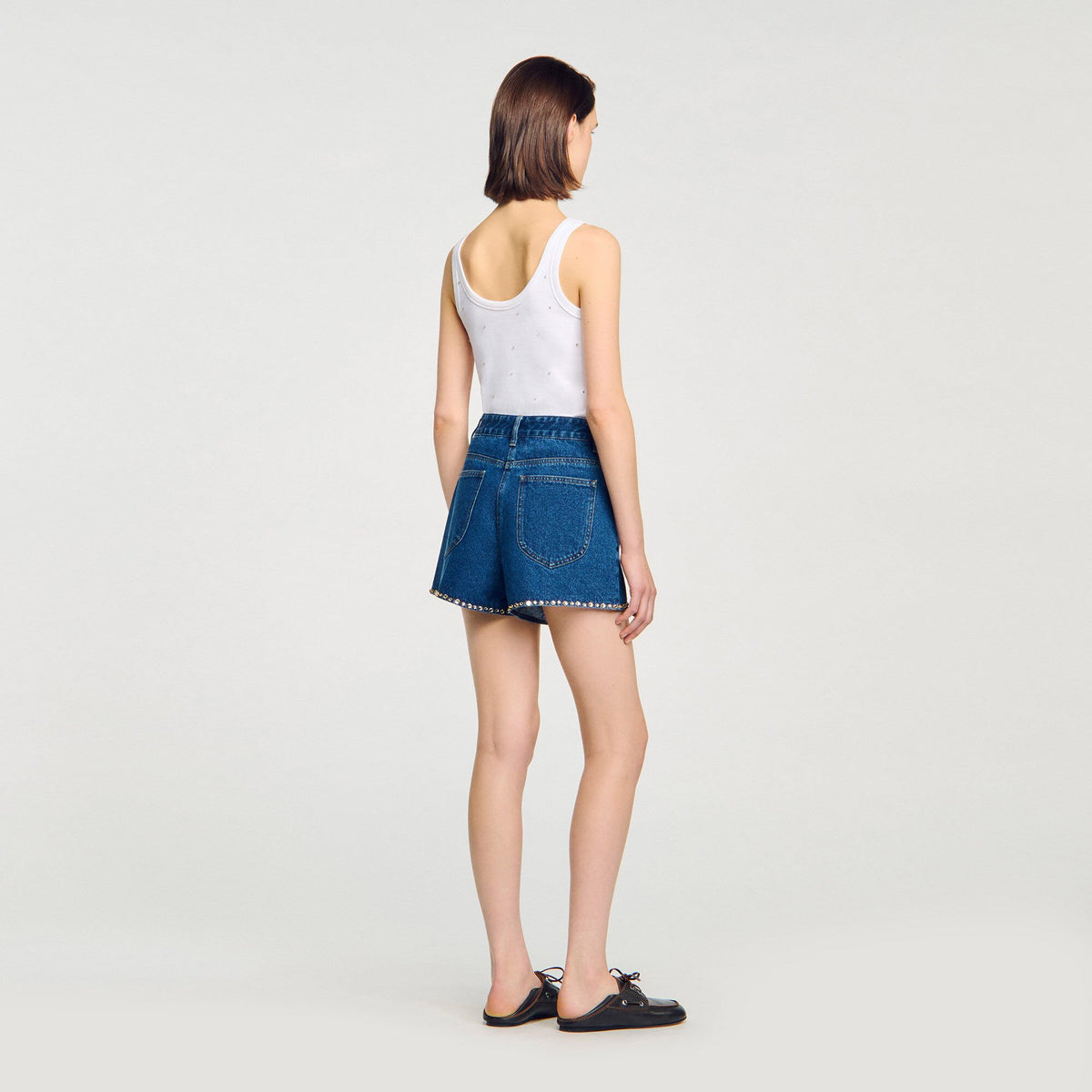 Rhinestone denim shorts | Sandro