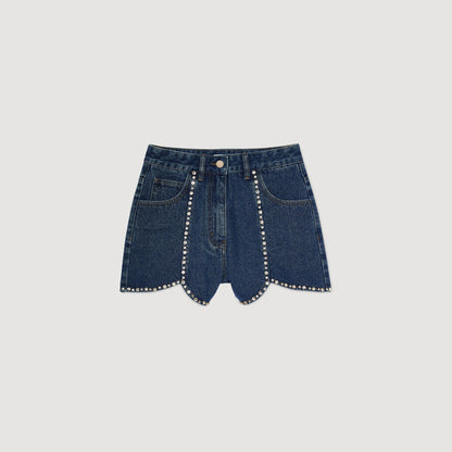 Rhinestone denim shorts | Sandro