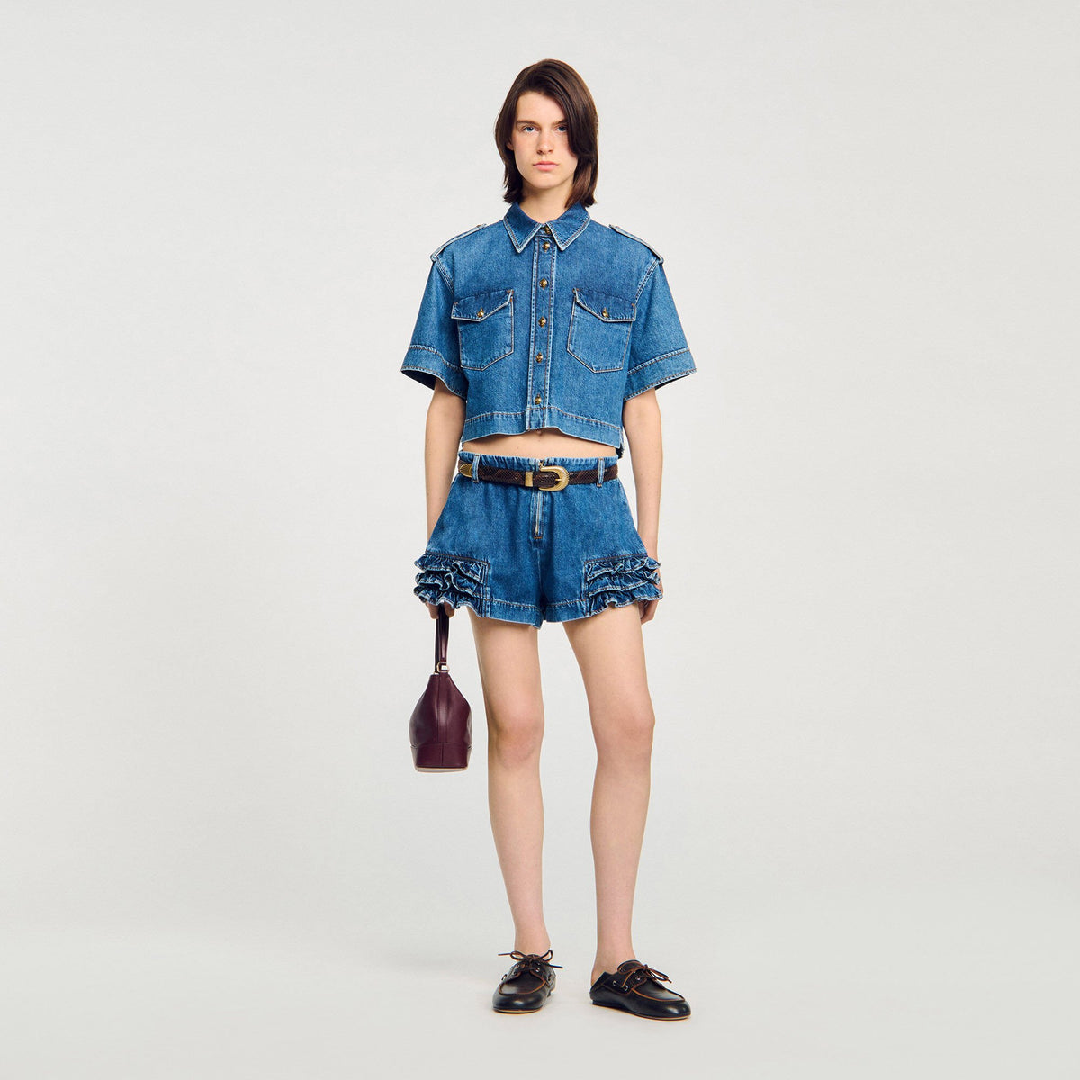 Ruffled denim shorts | Sandro