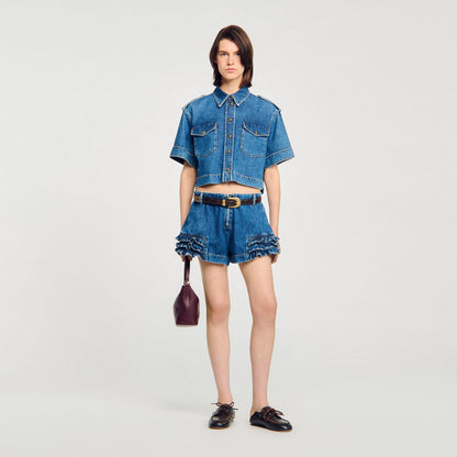 Ruffled denim shorts | Sandro