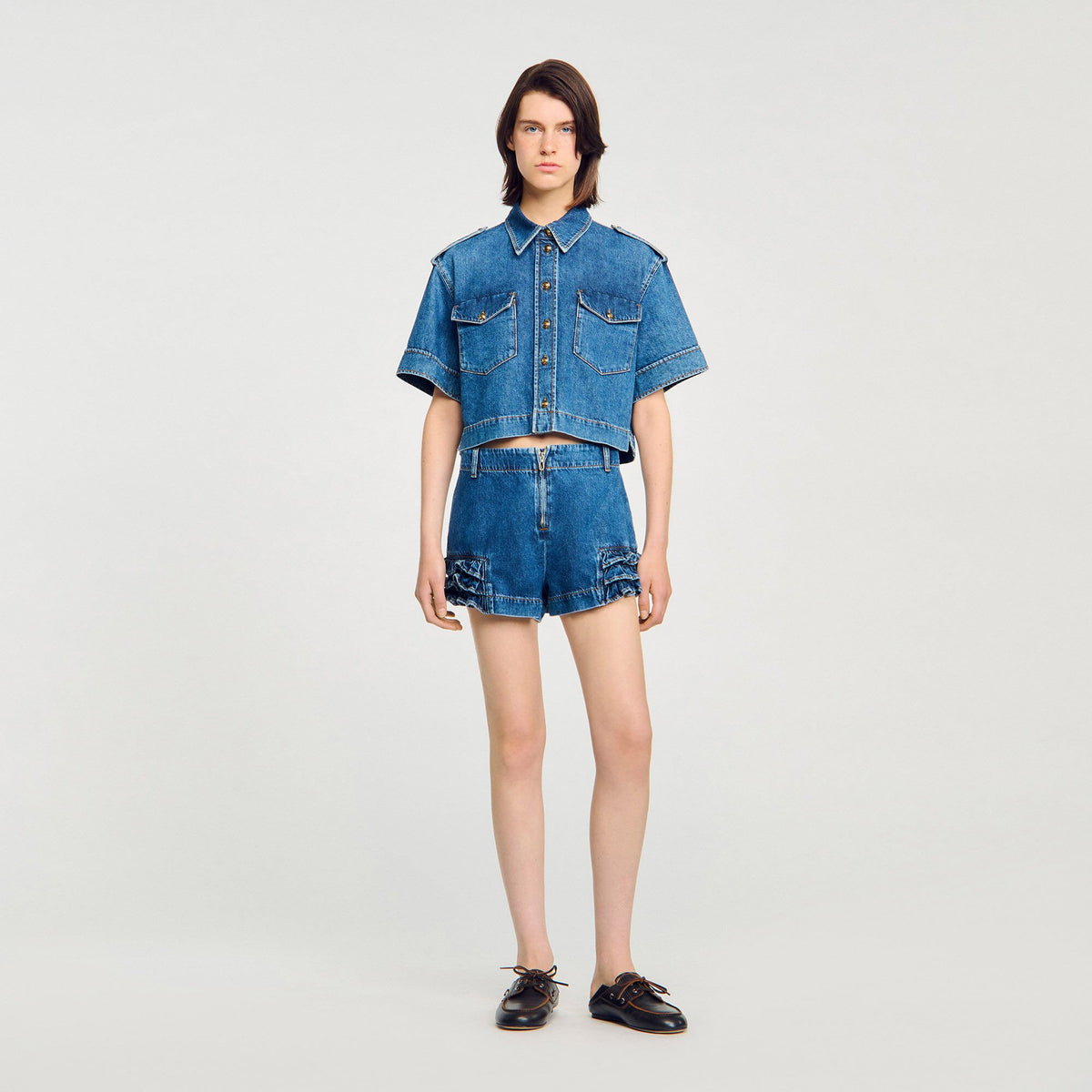 Ruffled denim shorts | Sandro