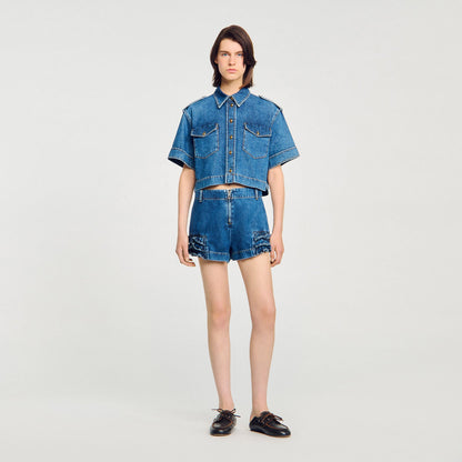 Ruffled denim shorts | Sandro