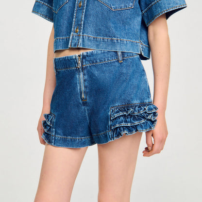 Ruffled denim shorts | Sandro