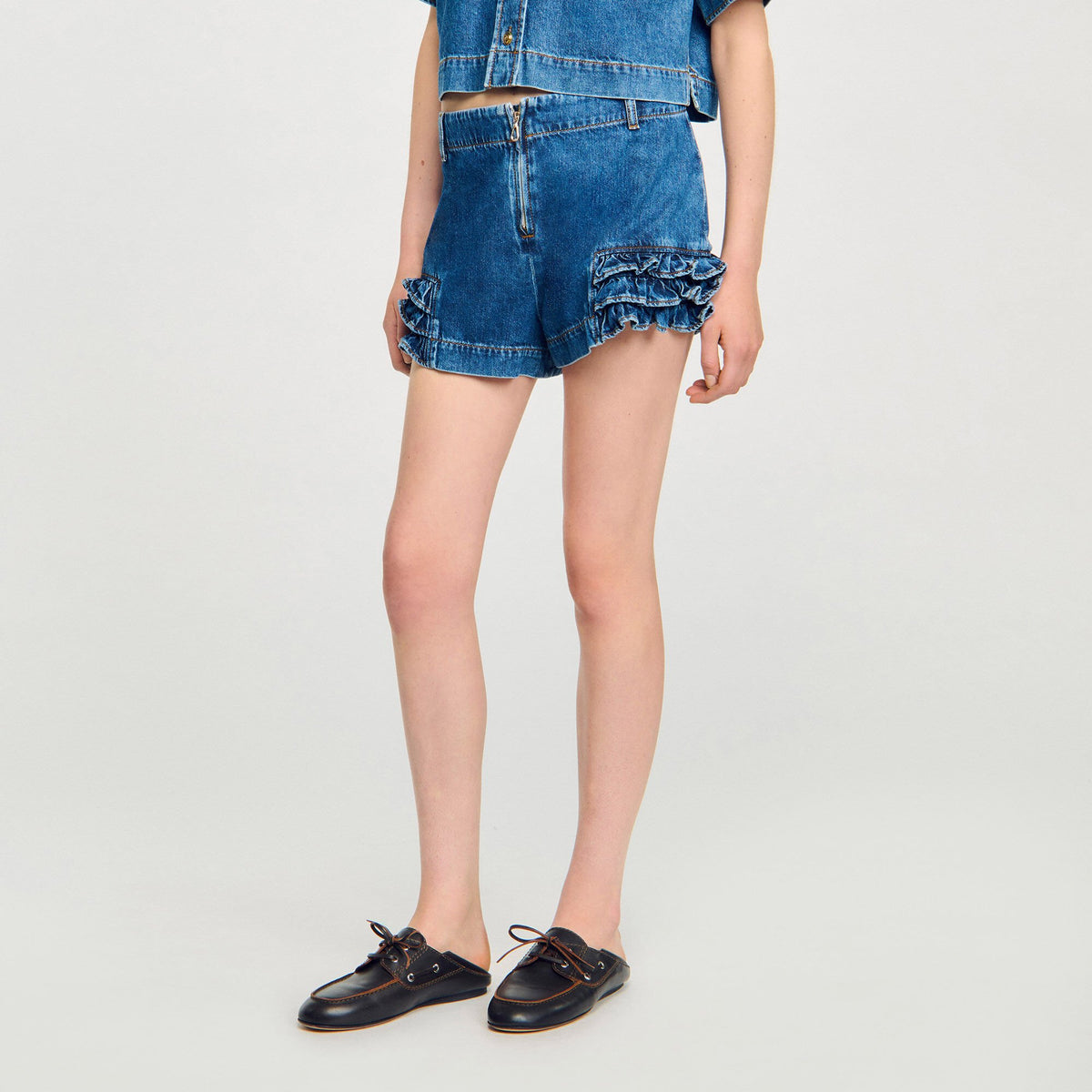 Ruffled denim shorts | Sandro