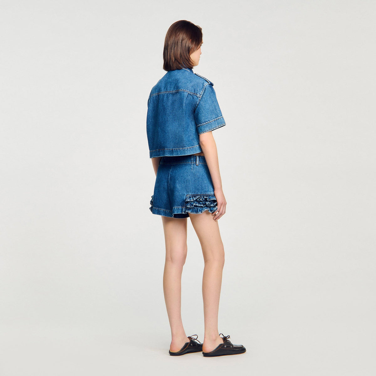 Ruffled denim shorts | Sandro