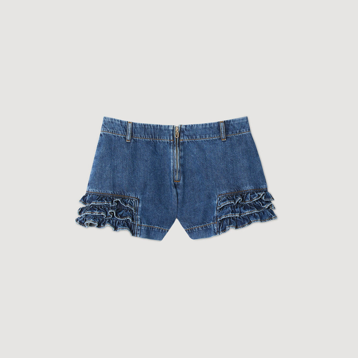 Ruffled denim shorts | Sandro