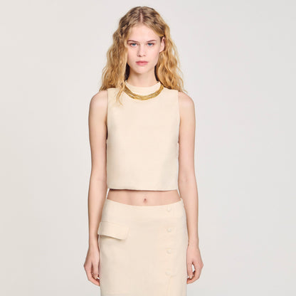 Knit crop top with necklace | Sandro