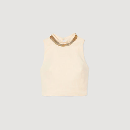 Knit crop top with necklace | Sandro