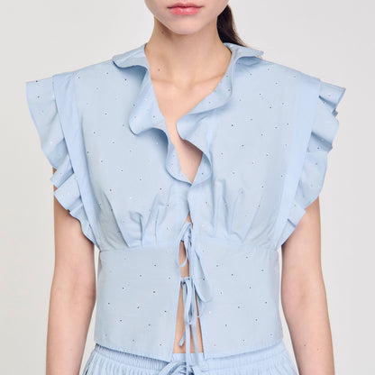 Rhinestone ruffle top | Sandro