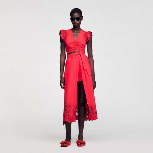 Crop top with embroidered sleeves | Sandro