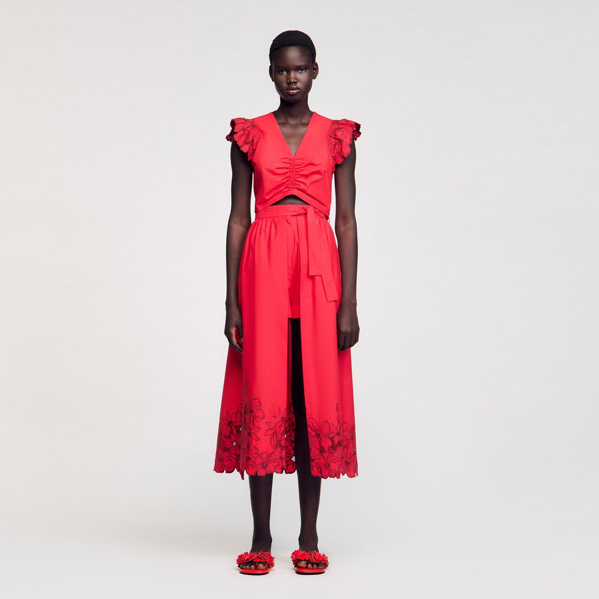 Crop top with embroidered sleeves | Sandro