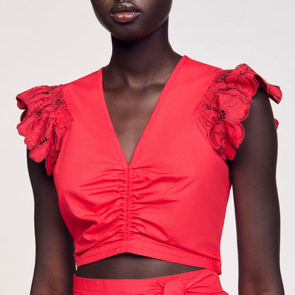 Crop top with embroidered sleeves | Sandro