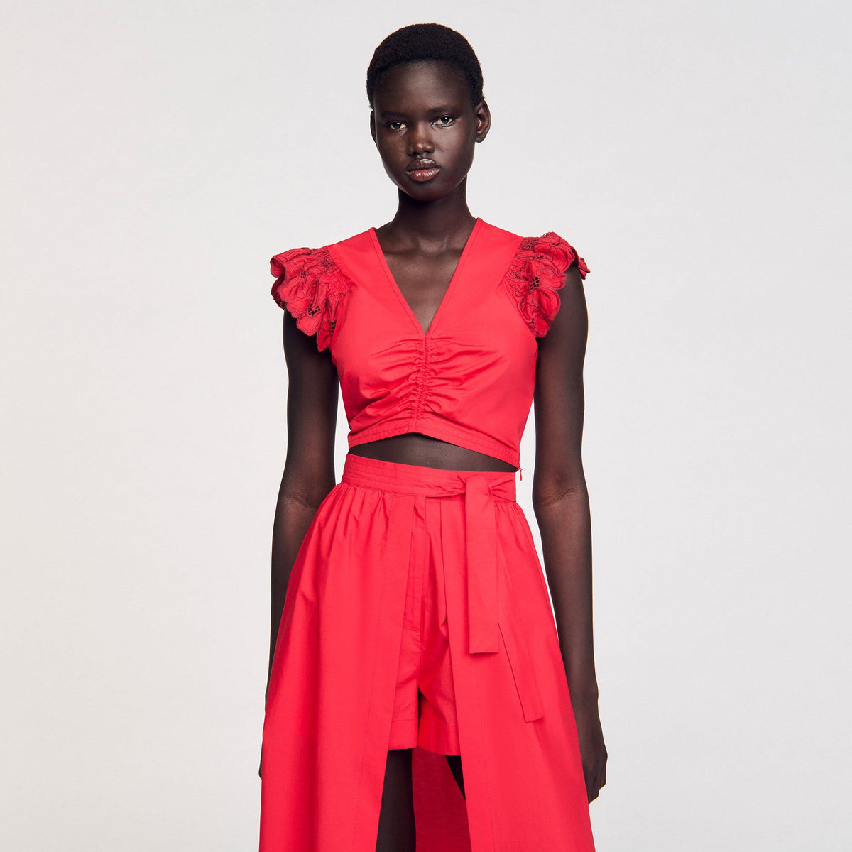 Crop top with embroidered sleeves | Sandro