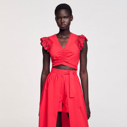 Crop top with embroidered sleeves | Sandro