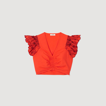 Crop top with embroidered sleeves | Sandro