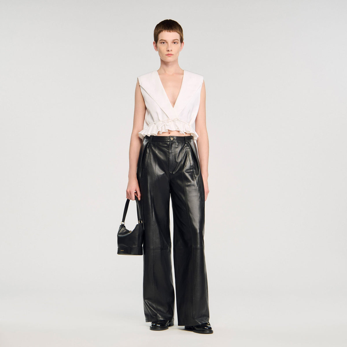 Ruffled V-neck crop top | Sandro