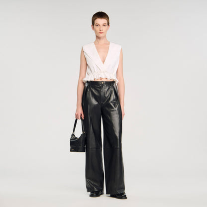 Ruffled V-neck crop top | Sandro