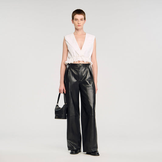 Ruffled V-neck crop top | Sandro