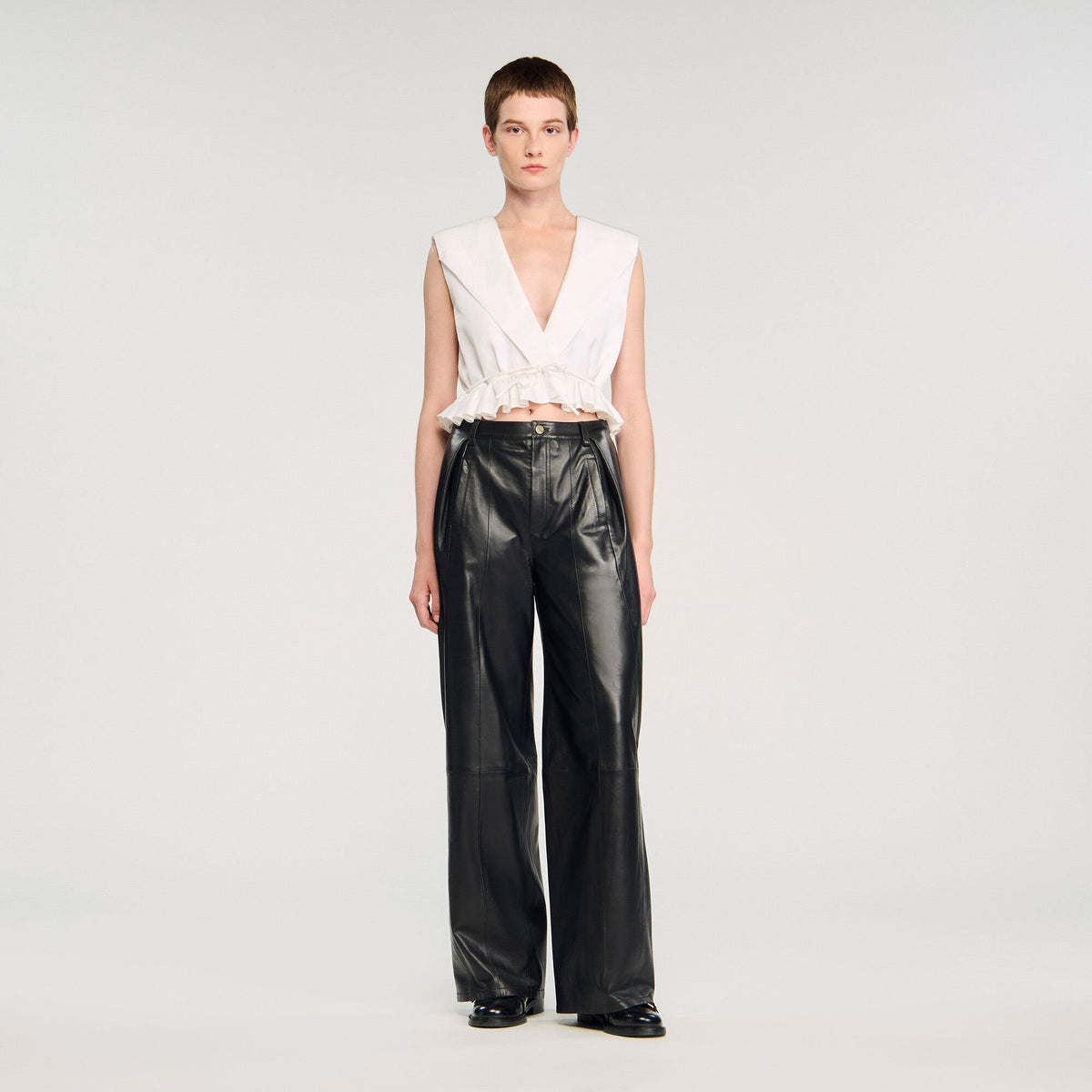 Ruffled V-neck crop top | Sandro