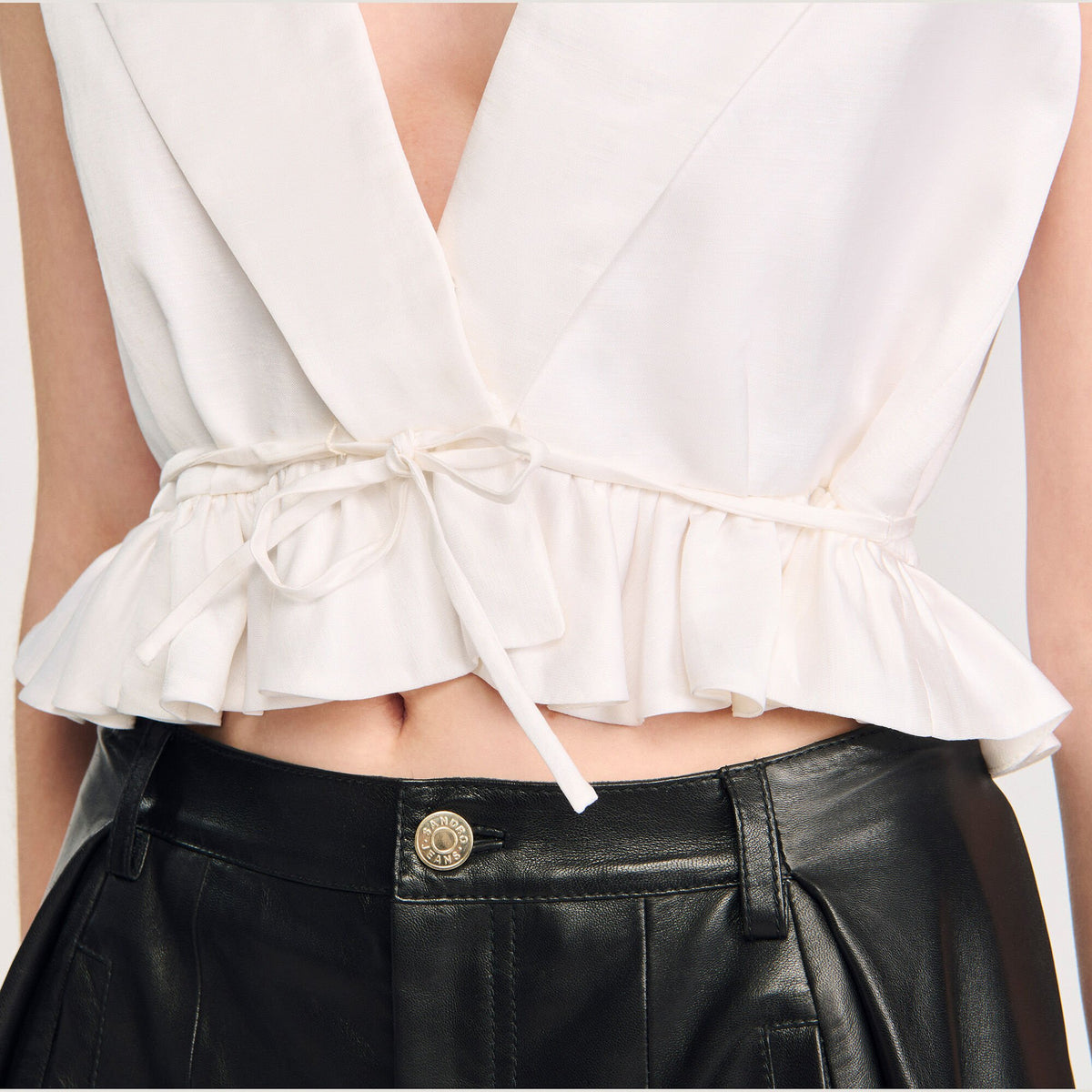 Ruffled V-neck crop top | Sandro