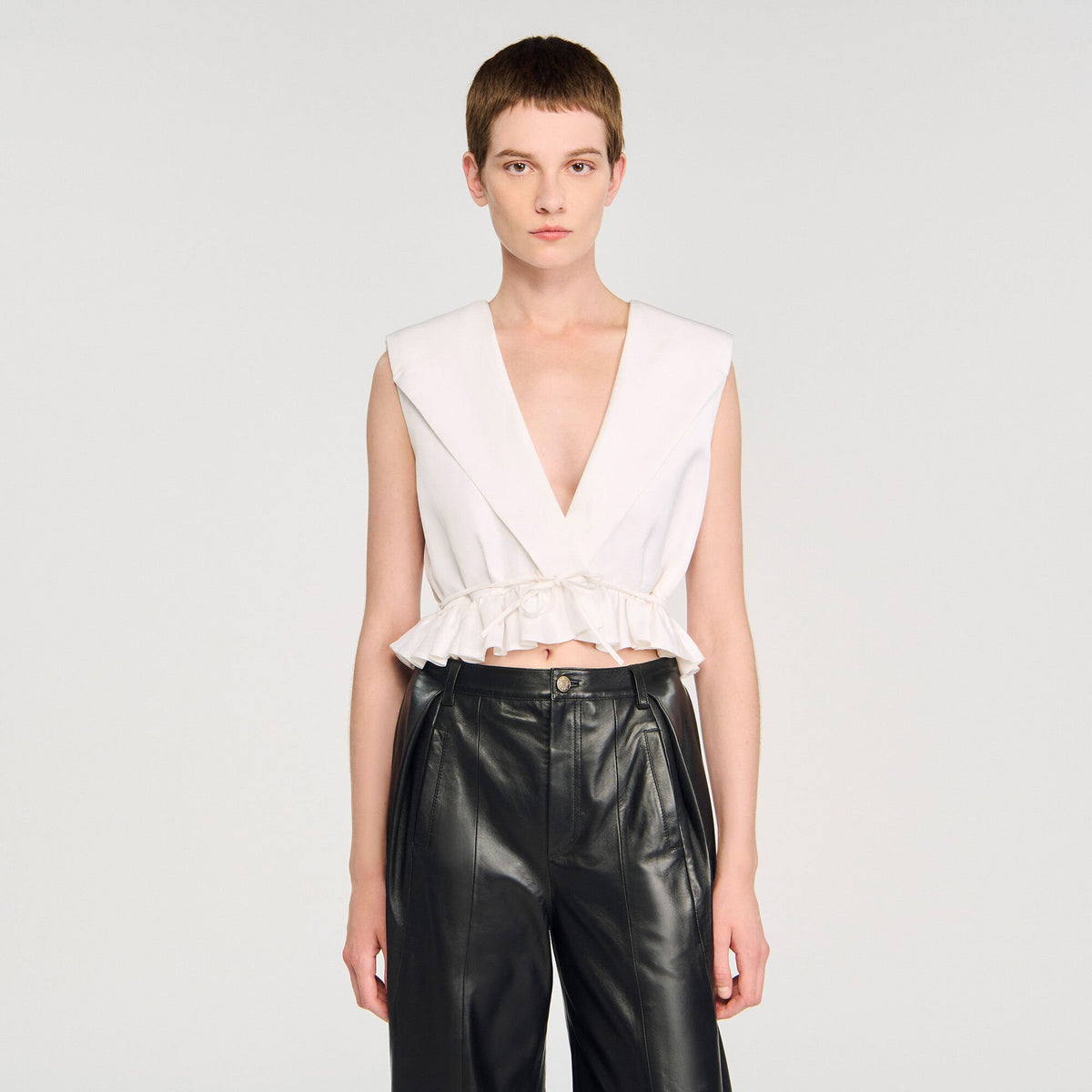 Ruffled V-neck crop top | Sandro