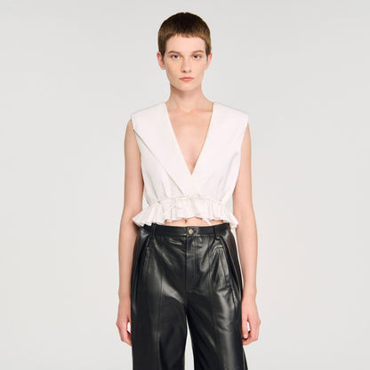 Ruffled V-neck crop top | Sandro