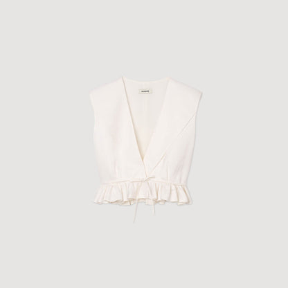 Ruffled V-neck crop top | Sandro