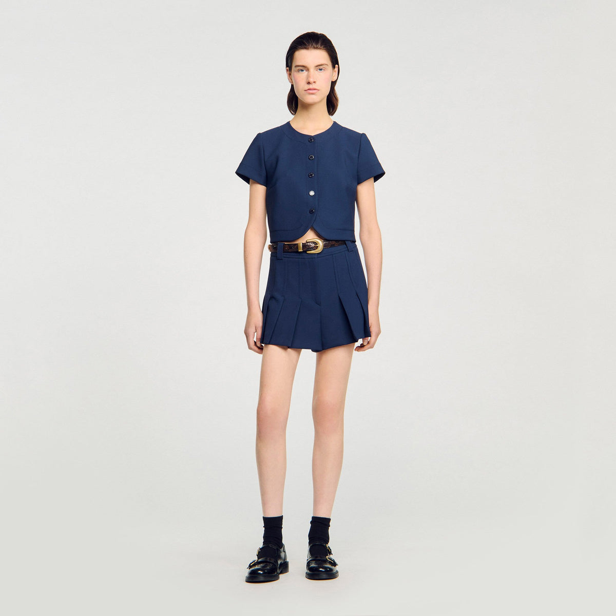 Rounded hem buttoned crop top | Sandro