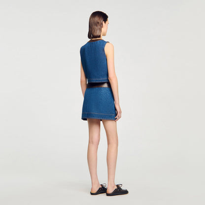 Denim and leather top | Sandro