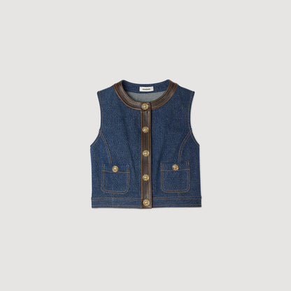Denim and leather top | Sandro