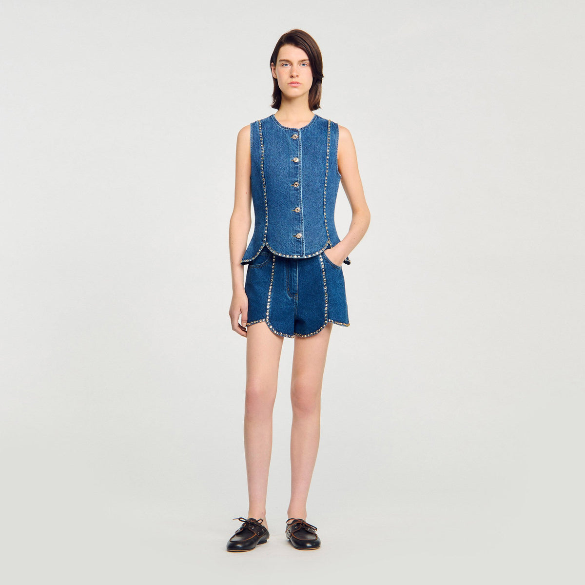 Rhinestone denim top | Sandro
