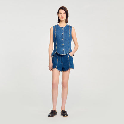 Rhinestone denim top | Sandro