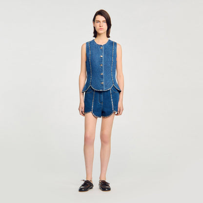 Rhinestone denim top | Sandro
