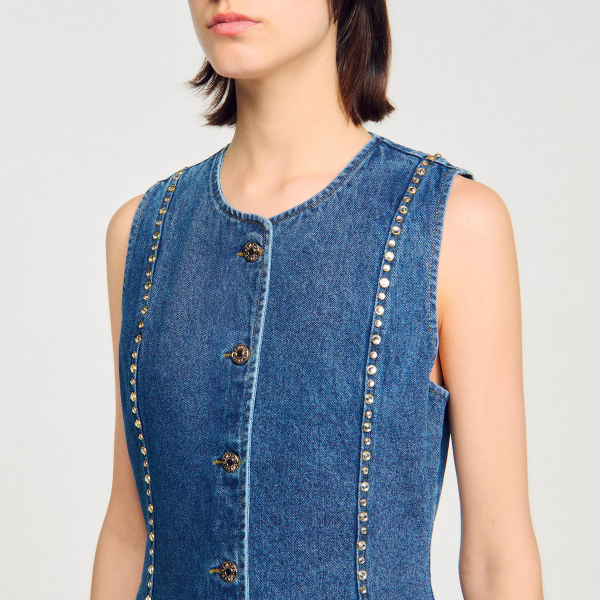 Rhinestone denim top | Sandro