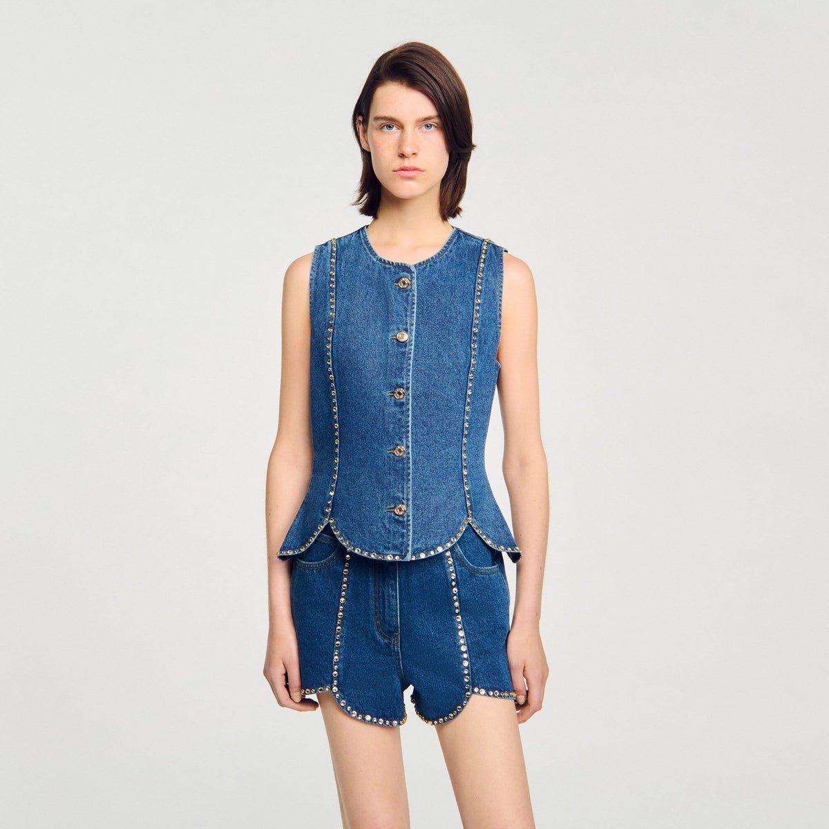 Rhinestone denim top | Sandro