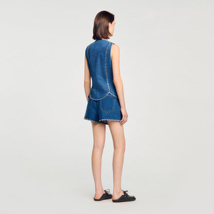 Rhinestone denim top | Sandro