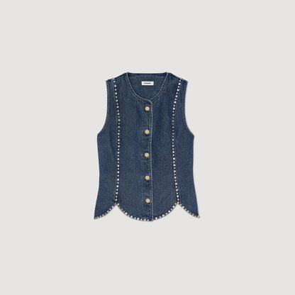 Rhinestone denim top | Sandro