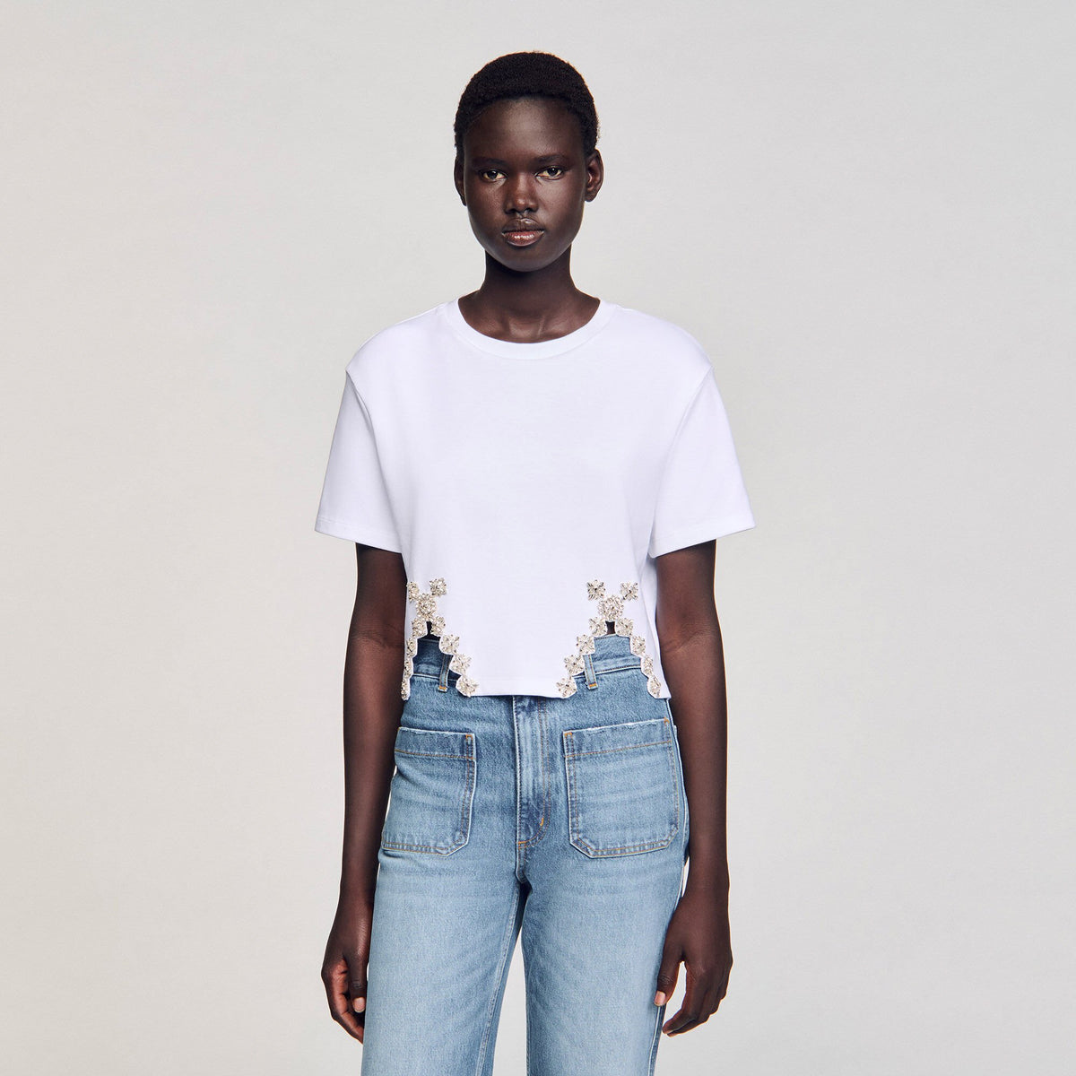 Rhinestone crop top | Sandro