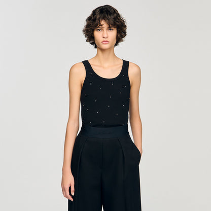 Jersey tank with rhinestones | Sandro