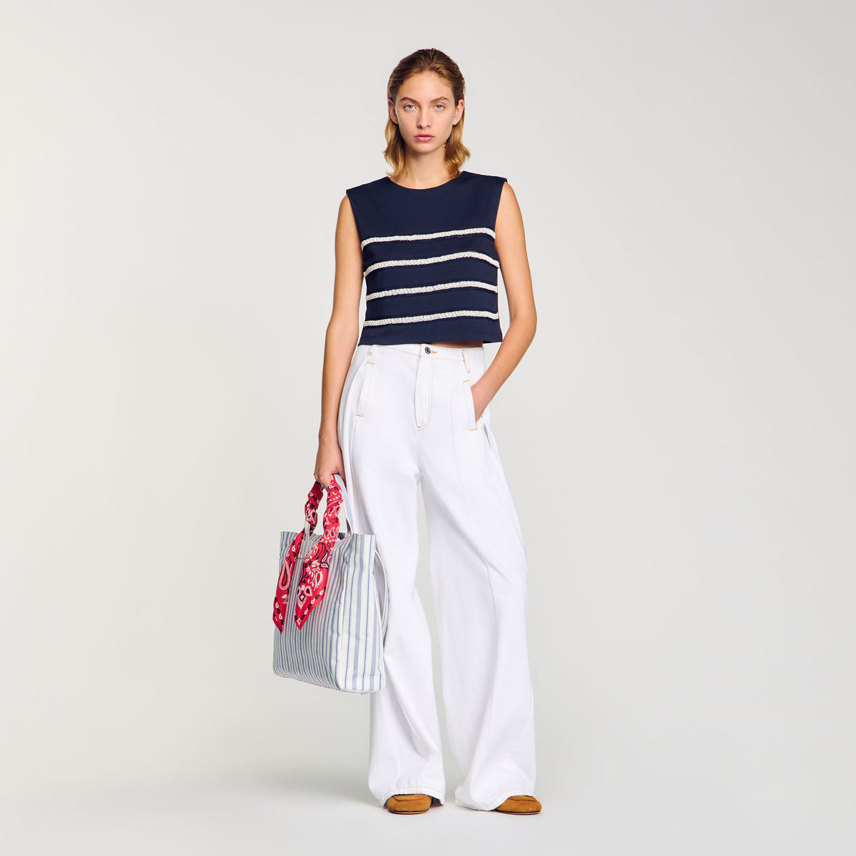 Sleeveless striped T-shirt | Sandro