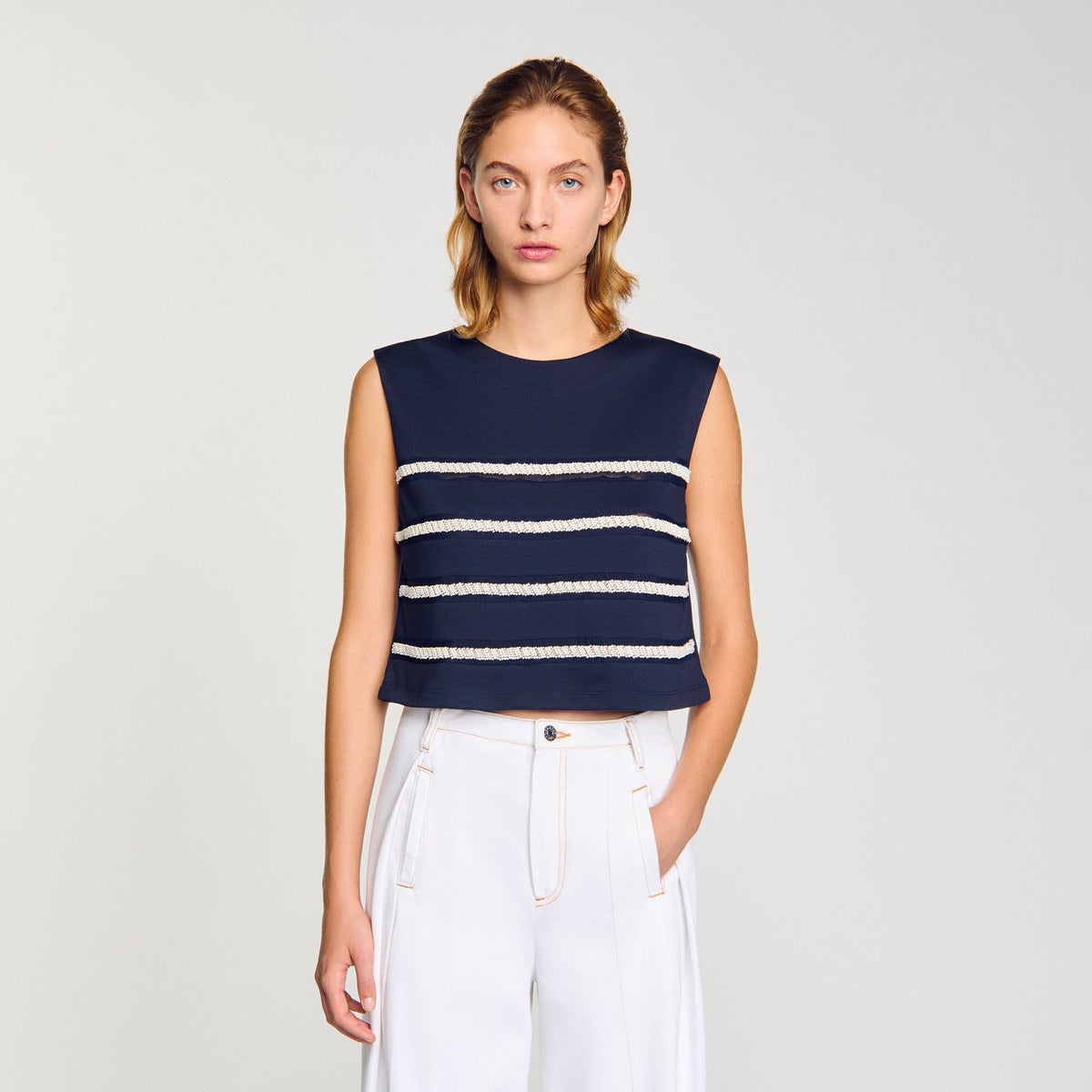 Sleeveless striped T-shirt | Sandro