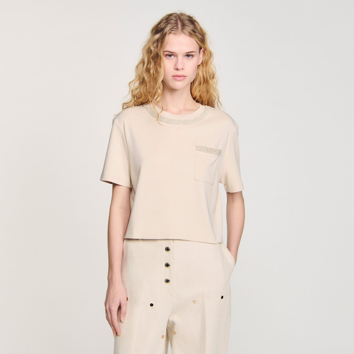 T-shirt with rhinestone details | Sandro