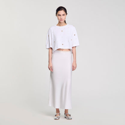 Cropped pearl bead T-shirt | Sandro