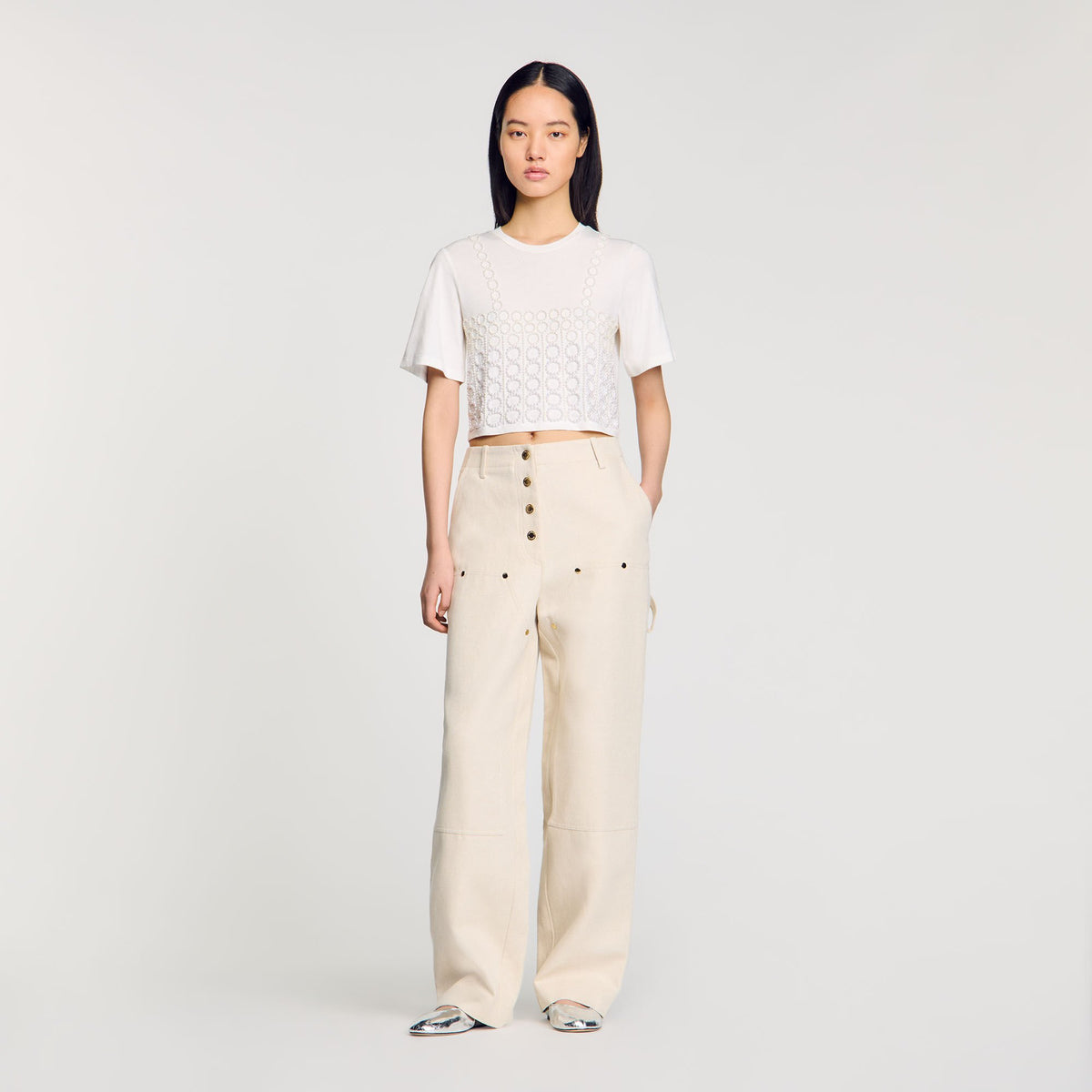 Beaded cropped T-shirt | Sandro