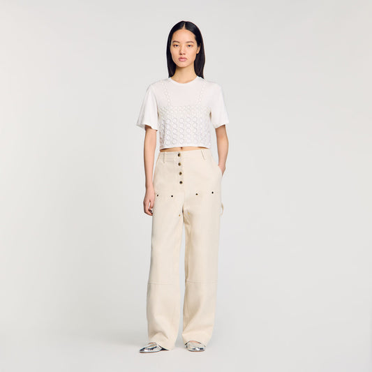 Beaded cropped T-shirt | Sandro