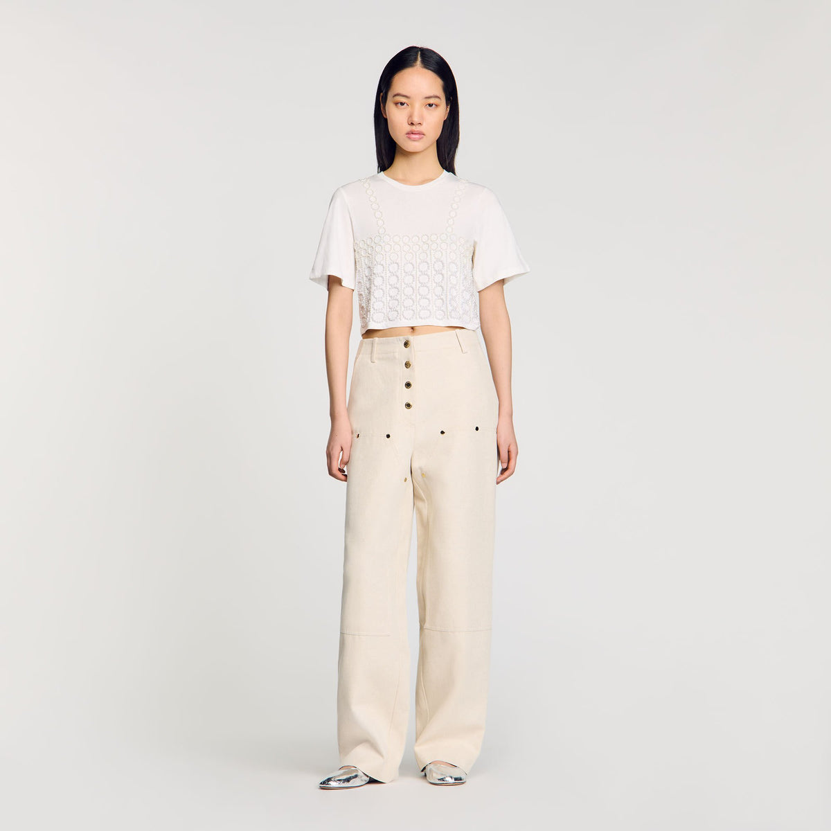 Beaded cropped T-shirt | Sandro